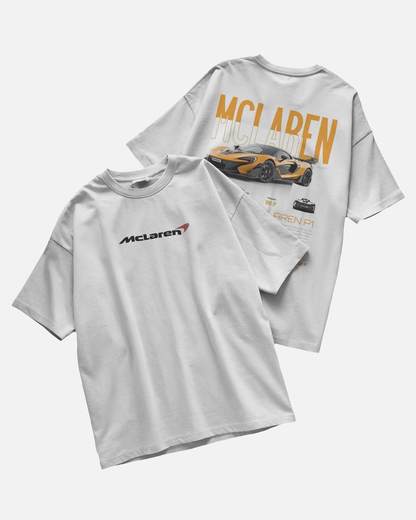 Colour_white t-shirt with McLaren logo and car graphic on a white background