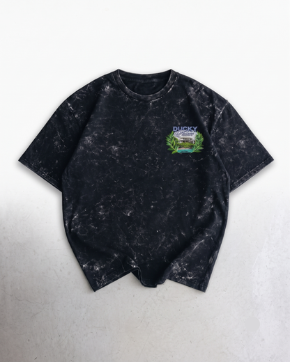 Black acid wash oversized t-shirt with left chest graphic print, AETHIC Apparels