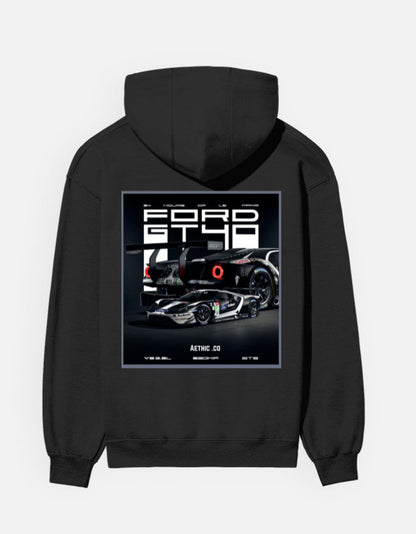 oversized Ford GT hoodie – rear design with motorsport car illustration – Aethic Apparels