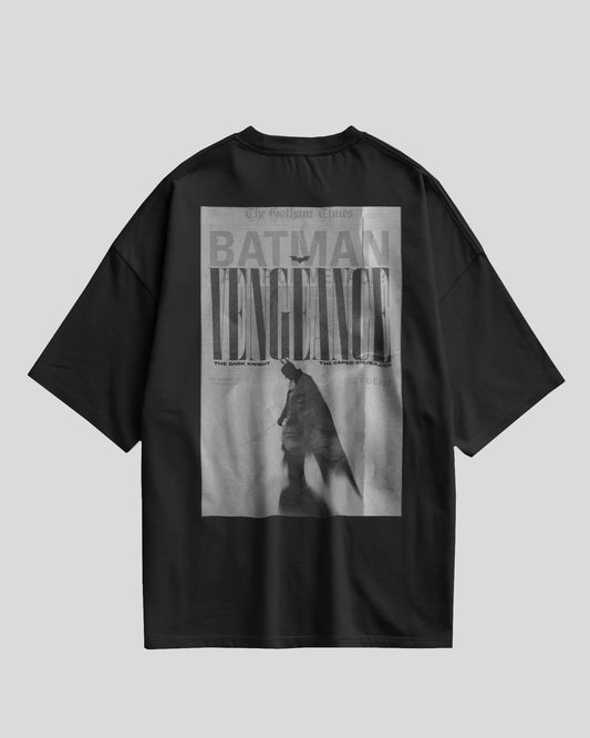 Black t-shirt with graphic design on the back featuring a silhouette of a character and text.