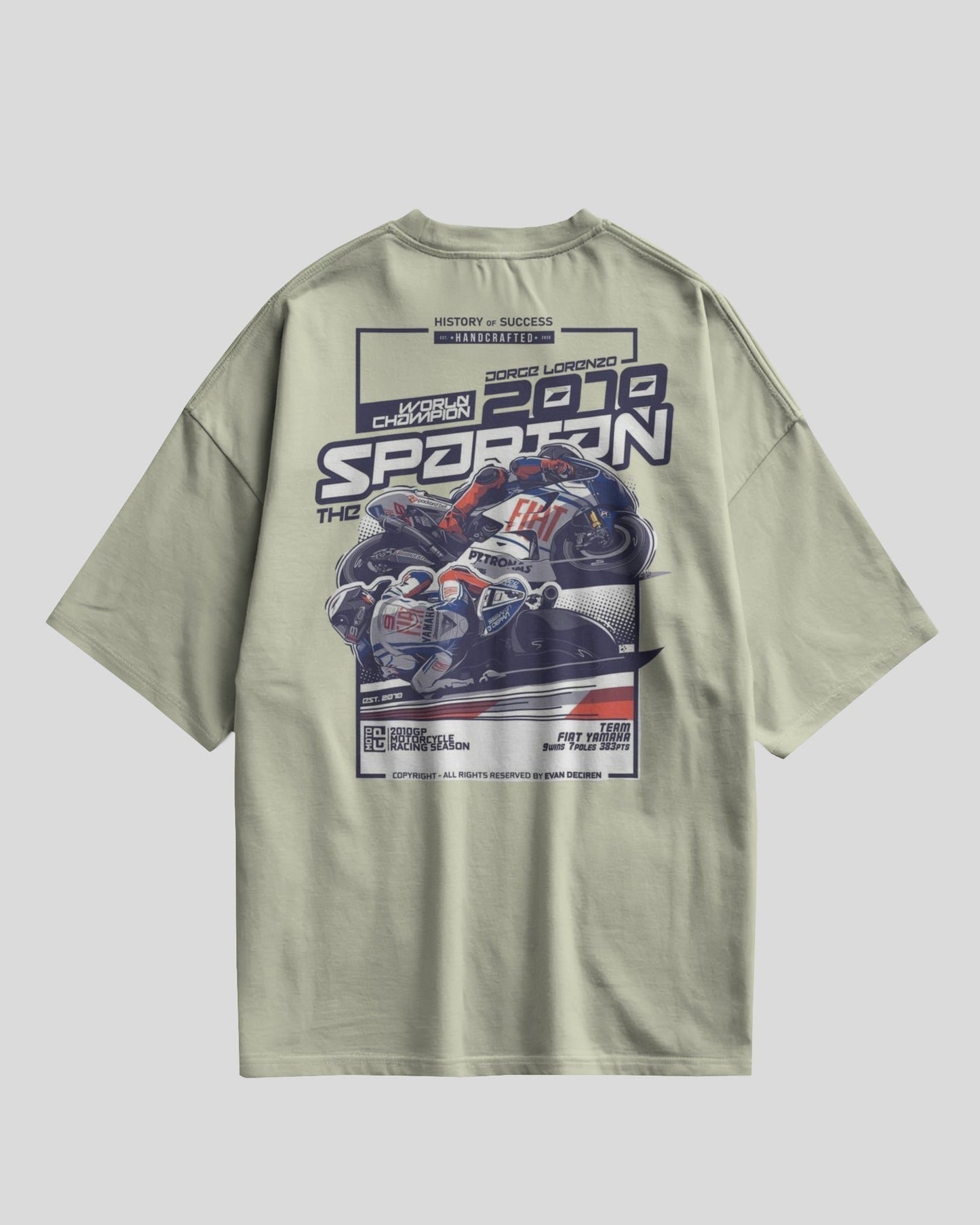 Oversized t-shirt with bold motorcycle racing graphic on the back