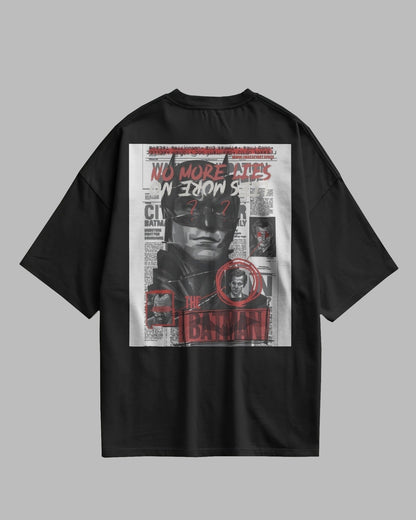 Black t-shirt with graphic design on a gray background