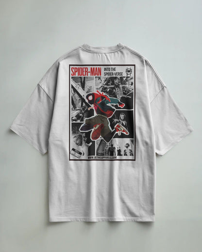 Colour_White t-shirt with Spider-Man graphic design on a gray background