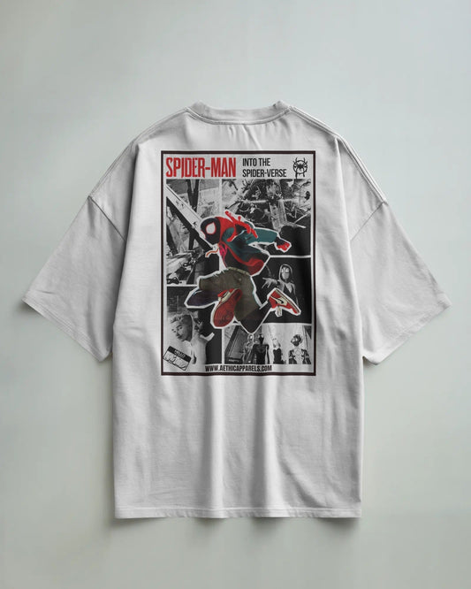 Colour_White t-shirt with Spider-Man graphic design on a gray background