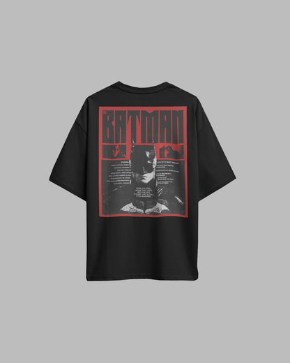 Black t-shirt with Batman graphic on a gray background