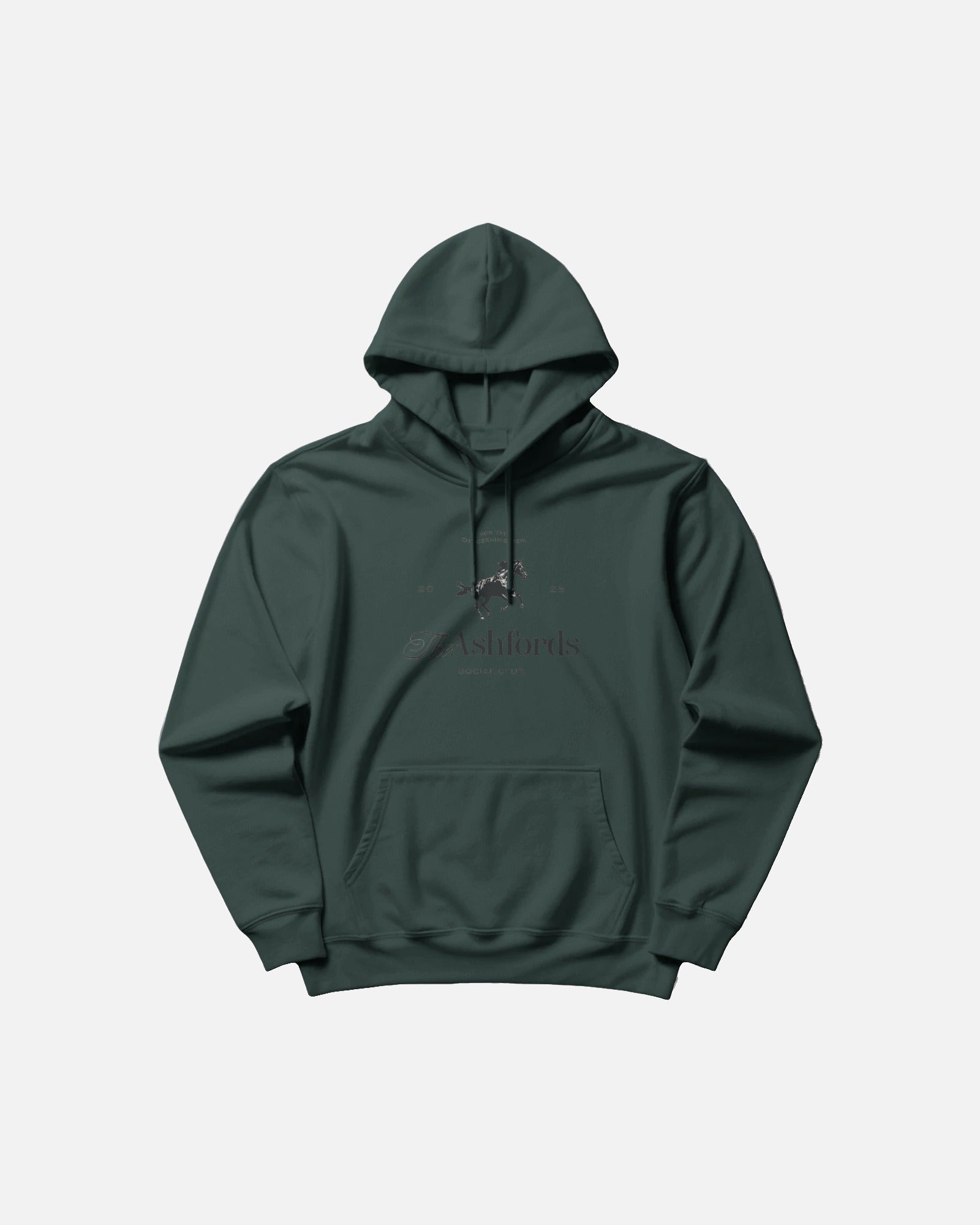 Green hoodie with a brand logo on a light gray background