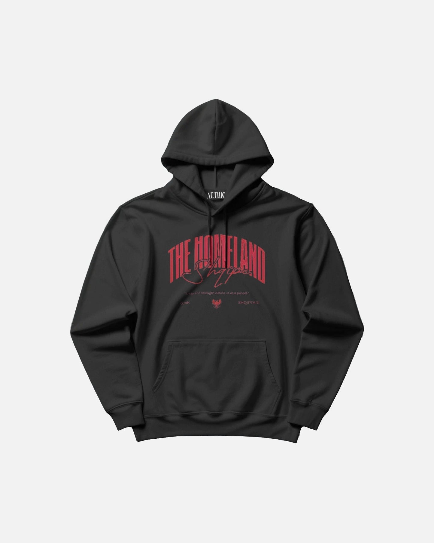 Colour_Black hoodie with red text on a light gray background