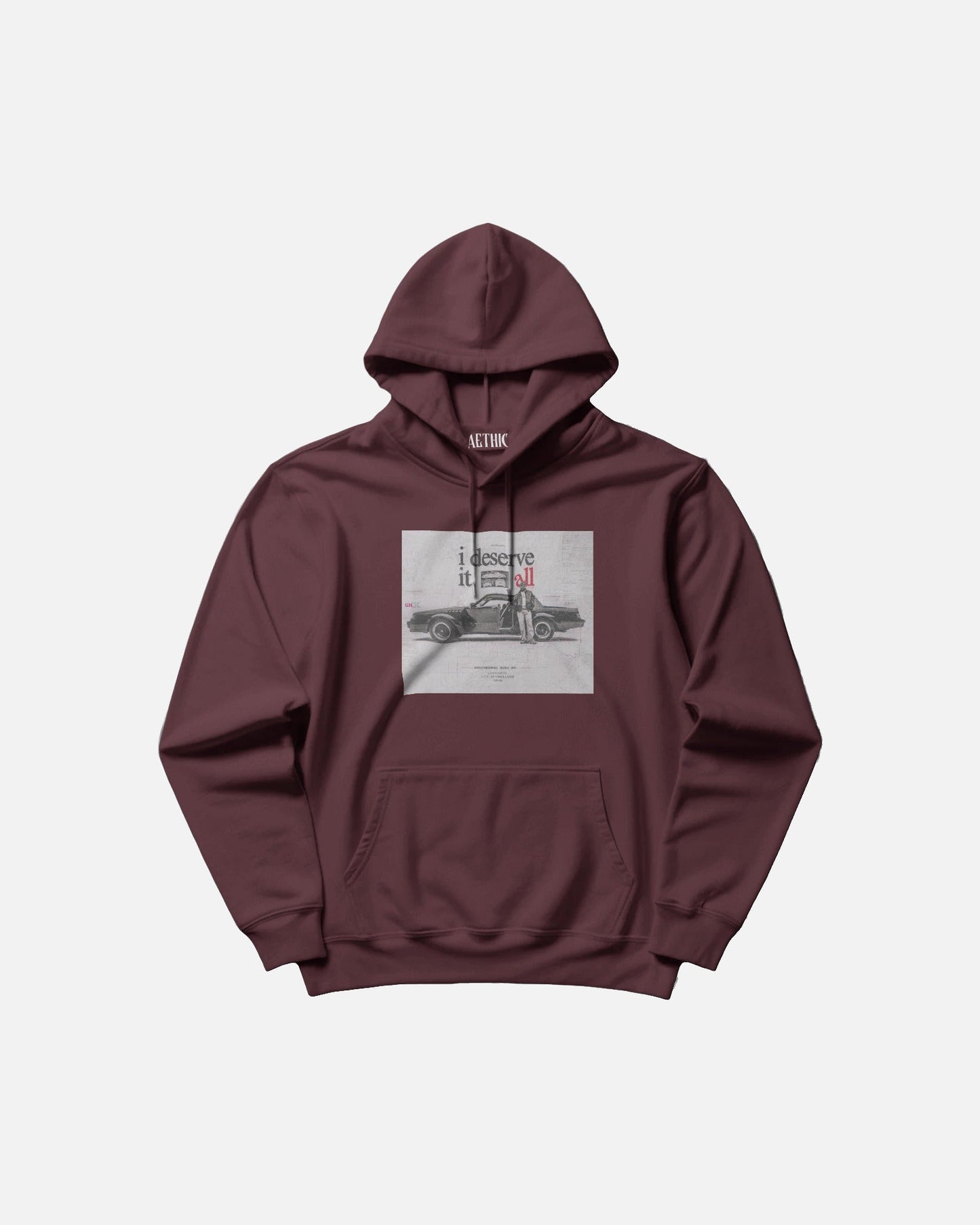 Color_maroon hoodie with a graphic of a truck on a white background