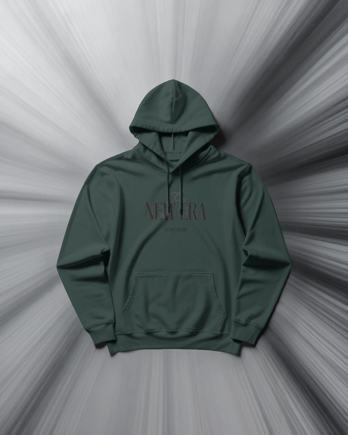 Green hoodie with text on a gray background