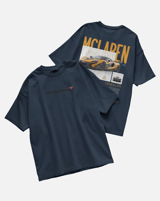 Colour_NavyBlue t-shirt with McLaren logo and car graphic on a light gray background