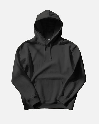 Black hoodie on a light gray background